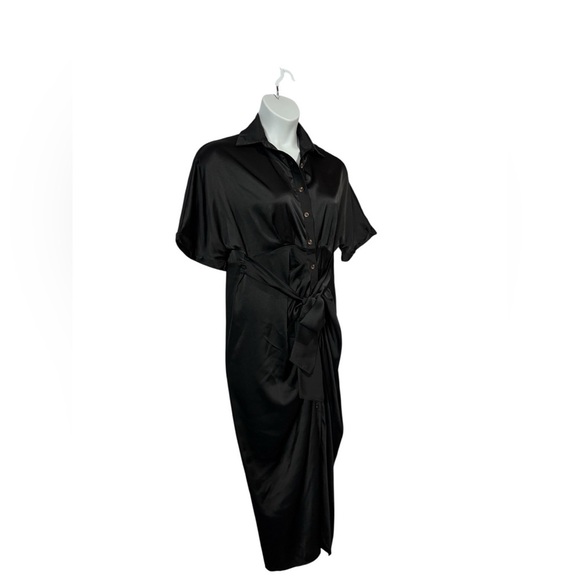 NEW / BTFBM (Amazon), Satin Ruched Shirt Dress, 2XL (Fits Smaller), Black - Picture 7 of 12